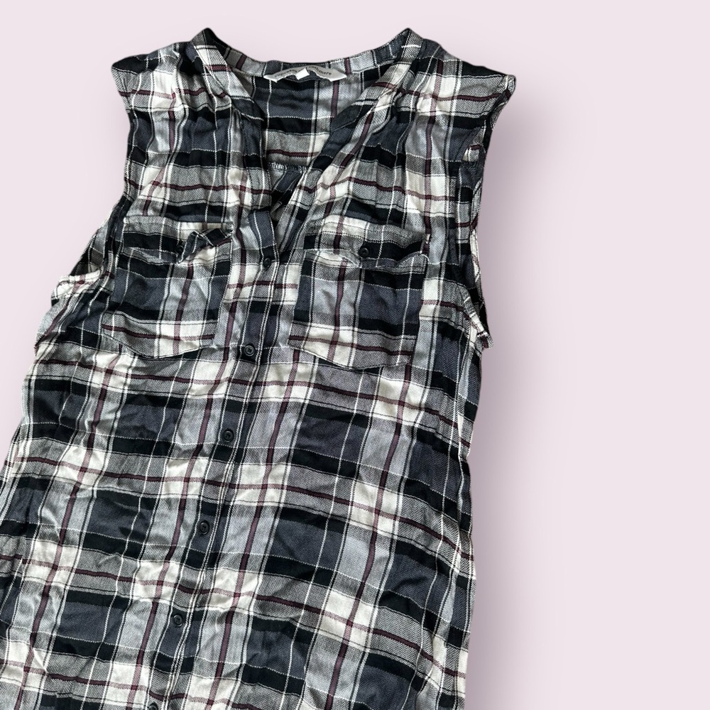Women’s Cupcakes & Cashmere Plaid Tunic Length Tank Top Blouse Size Medium - Picture 3 of 8